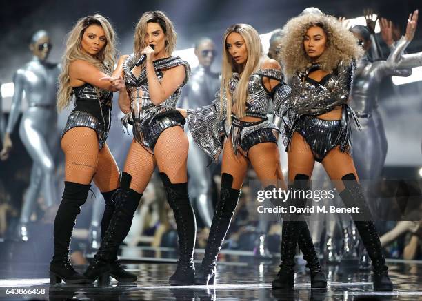 Little Mix perform on stage at The BRIT Awards 2017 at The O2 Arena on February 22, 2017 in London, England.