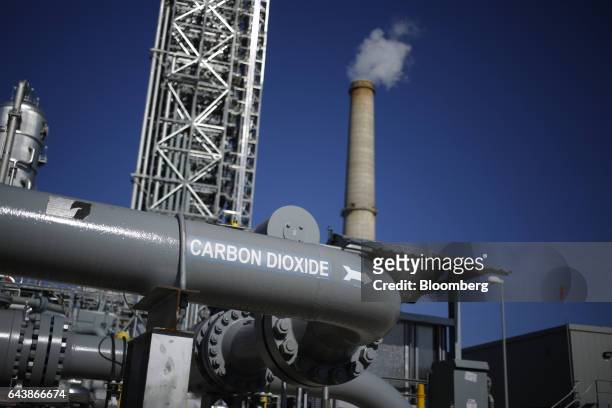 Pipe installed as part of the Petra Nova Carbon Capture Project carries carbon dioxide captured from the emissions of the NRG Energy Inc. WA Parish...