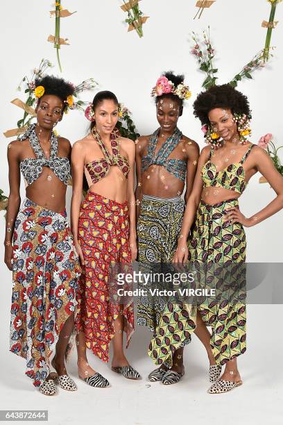 Model poses at the Tata Naka presentation during London Fashion Week February 2017 collections on February 21, 2017 in London, England.