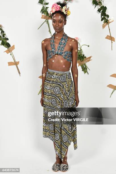 Model poses at the Tata Naka presentation during London Fashion Week February 2017 collections on February 21, 2017 in London, England.