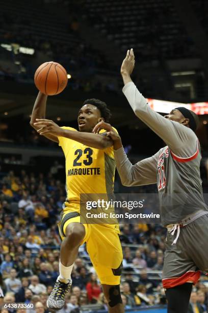 Marquette Golden Eagles guard Jajuan Johnson shoots during the Big East Conference game between the Marquette Golden Eagles and the St John's Red...