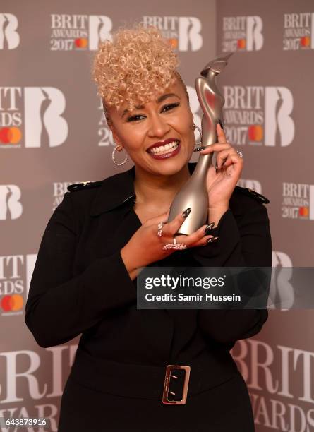 Emeli Sande poses with her award for British Female Solo Artist of the Year during The BRIT Awards 2017 at The O2 Arena on February 22, 2017 in...