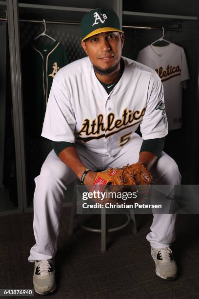 Pitcher Felix Doubront of the Oakland Athletics poses for a portrait during photo day at HoHoKam Stadium on February 22, 2017 in Mesa, Arizona.