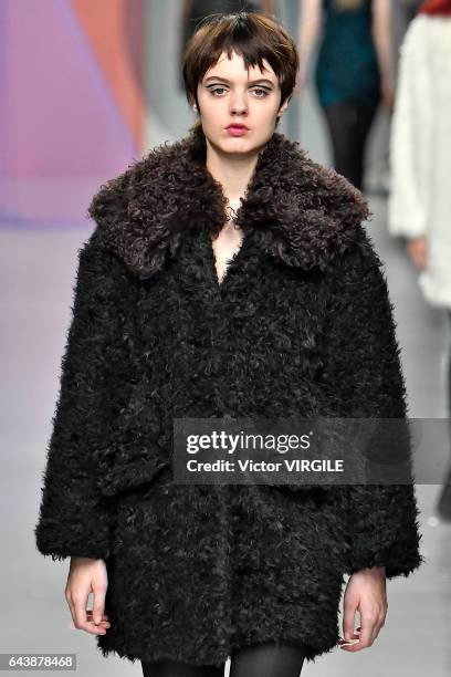 Model walks the runway at the Emilio de la Morena Ready to Wear Fall Winter 2017-2018 fashion show during the London Fashion Week February 2017...