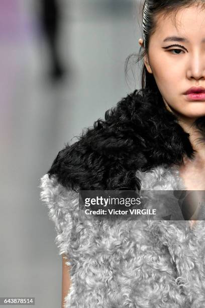 Model walks the runway at the Emilio de la Morena Ready to Wear Fall Winter 2017-2018 fashion show during the London Fashion Week February 2017...