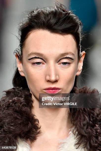 Model walks the runway at the Emilio de la Morena Ready to Wear Fall Winter 2017-2018 fashion show during the London Fashion Week February 2017...