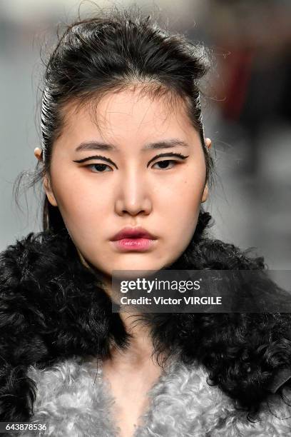 Model walks the runway at the Emilio de la Morena Ready to Wear Fall Winter 2017-2018 fashion show during the London Fashion Week February 2017...