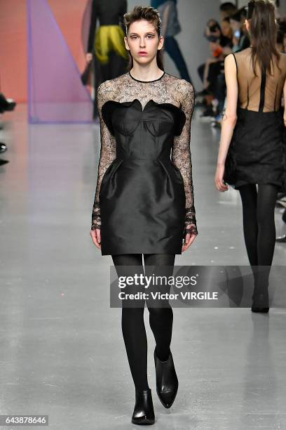 Model walks the runway at the Emilio de la Morena Ready to Wear Fall Winter 2017-2018 fashion show during the London Fashion Week February 2017...