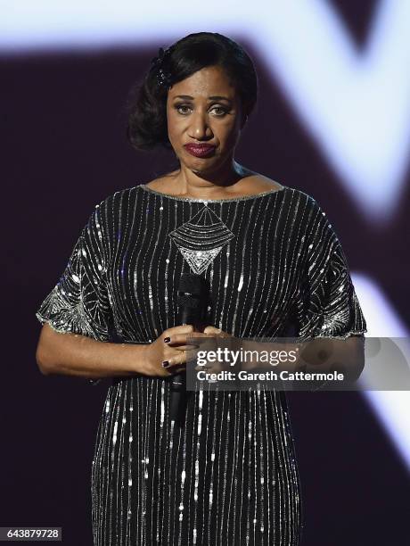 Pepsi DeMacque presents a tribute to George Michael on stage at The BRIT Awards 2017 at The O2 Arena on February 22, 2017 in London, England.