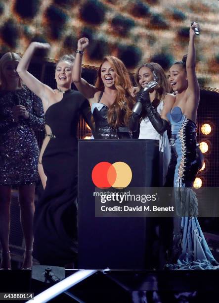 Little Mix accept their award on stage at The BRIT Awards 2017 at The O2 Arena on February 22, 2017 in London, England.