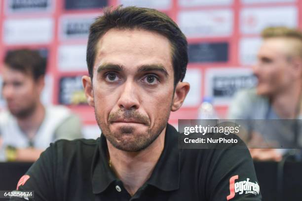 Spain's Alberto Contador from Trek-Segafredo Team, during the Top Riders press conference at the Yas Viceroy Abu Dhabi hotel. On Wednesday, February...