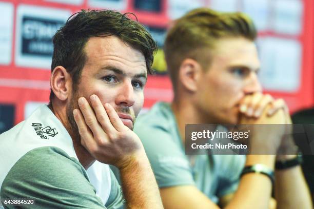 S Mark Cavendish from Dimension Data Team with Marcel Kittel , during a Top Riders press conference at the Yas Viceroy Abu Dhabi hotel. On Wednesday,...