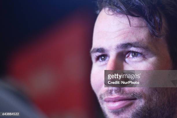 S Mark Cavendish from Dimension Data Team, at the end of the Top Riders press conference at the Yas Viceroy Abu Dhabi hotel. On Wednesday, February...