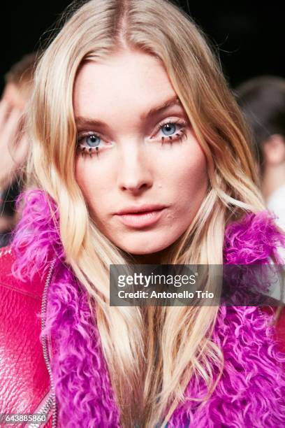 Elsa Hosk poses backstage at Jeremy Scott Fall/Winter 2017 Show during New York Fashion Week at Gallery 1, Skylight Clarkson Sq on February 10, 2017...