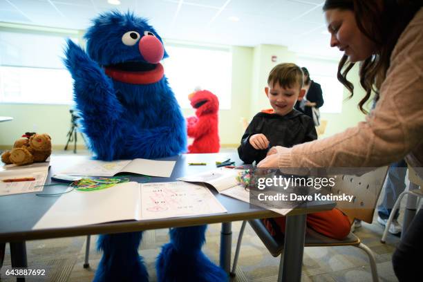 Elmo And Grover From Sesame Street Live Visit The Children Of Joseph M. Sanzari Children's Hospital on February 22, 2017 in Hackensack, New Jersey