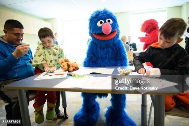 Elmo And Grover From Sesame Street Live Visit The Children Of Joseph M. Sanzari Children's Hospital on February 22, 2017 in Hackensack, New Jersey