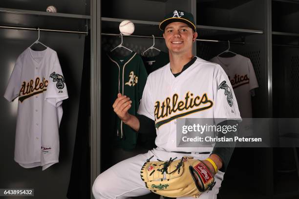 Pitcher Sonny Gray of the Oakland Athletics poses for a portrait during photo day at HoHoKam Stadium on February 22, 2017 in Mesa, Arizona.