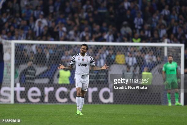 Dani Alves defender of Juventus FC celebrates after scoring a goal during the UEFA Champions League Round of 16 1st leg soccer match between FC Porto...