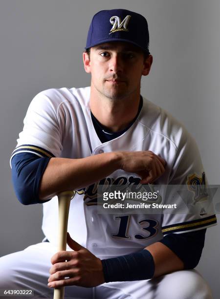 Andrew Susac of the Milwaukee Brewers poses for a portrait during a MLB photo day at Maryvale Baseball Park on February 22, 2017 in Maryvale, Arizona.