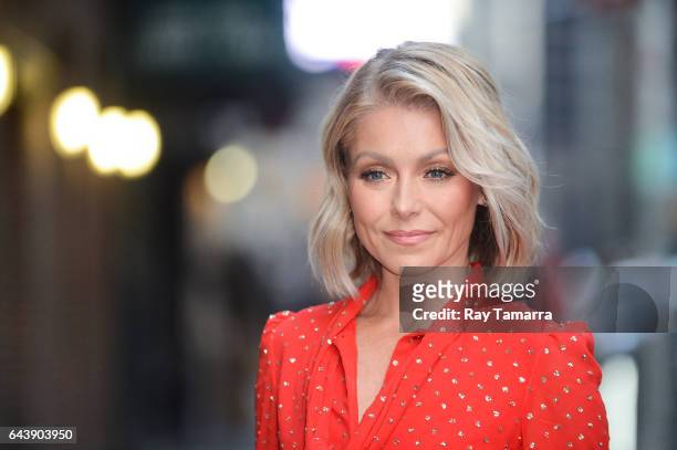 Television personality Kelly Ripa enters the "The Late Show With Stephen Colbert" taping at the Ed Sullivan Theater on February 22, 2017 in New York...