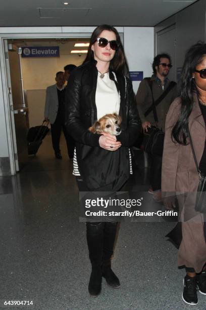 Anne Hathaway is seen at LAX on February 22, 2017 in Los Angeles, California.