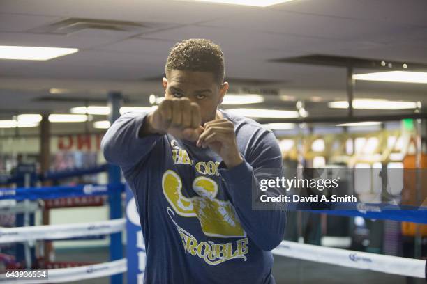 Boxer Dominic Breazeale participates in a media workout at Round 1 Boxing on February 22, 2017 in Vestavia Hills, Alabama.