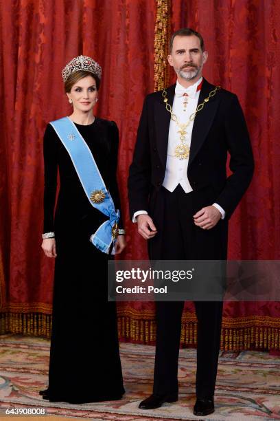 King Felipe VI of Spain and Queen Letizia of Spain receive Argentina's President Mauricio Macri and wife Juliana Awada for an Gala Dinner at the...