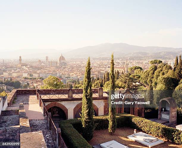 florence skyline from piazzale michelangelo - florence stock-fotos und bilder