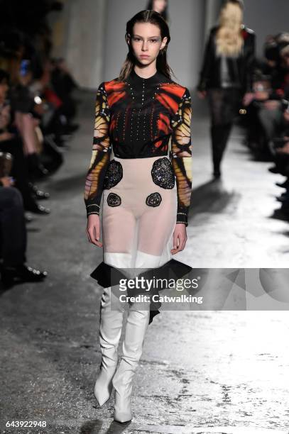 Model walks the runway at the Francesco Scognamiglio Autumn Winter 2017 fashion show during Milan Fashion Week on February 22, 2017 in Milan, Italy.