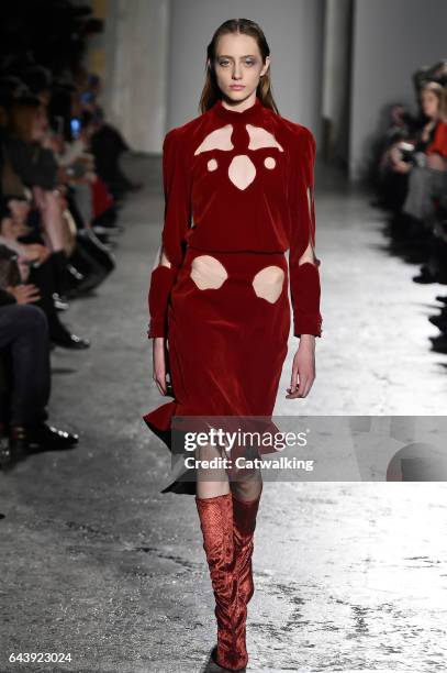 Model walks the runway at the Francesco Scognamiglio Autumn Winter 2017 fashion show during Milan Fashion Week on February 22, 2017 in Milan, Italy.