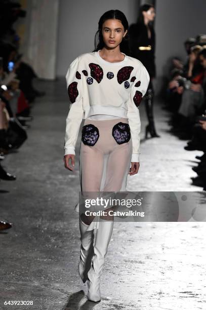 Model walks the runway at the Francesco Scognamiglio Autumn Winter 2017 fashion show during Milan Fashion Week on February 22, 2017 in Milan, Italy.