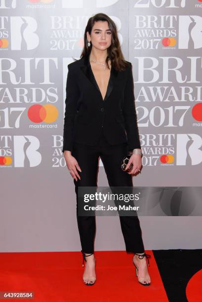 Dua Lipa attends The BRIT Awards 2017 at The O2 Arena on February 22, 2017 in London, England.