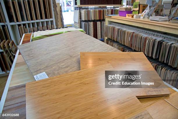 Environmentally friendly Bamboo flooring in store, West Los Angeles, California, USA.