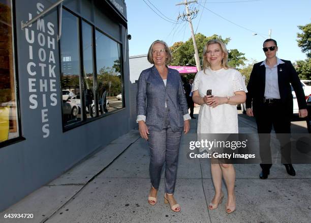 Sara Netanyahu , the wife of Israeli Prime Minister Benjamin Netanyahu is met by Lucy Turnbull, wife of Australia's Prime Minister Malcolm Turnbull,...