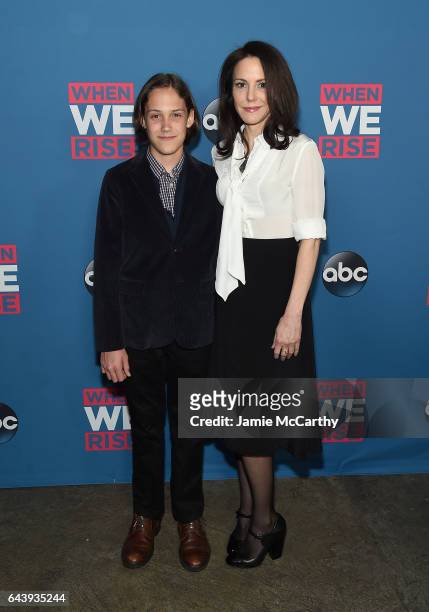 Mary-Louise Parker and her son William Parker attend the "When We Rise" New York Screening Event at The Metrograph on February 22, 2017 in New York...