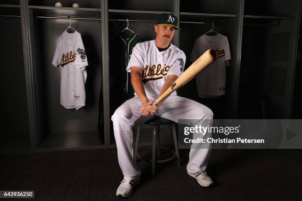 Chris Parmelee of the Oakland Athletics poses for a portrait during photo day at HoHoKam Stadium on February 22, 2017 in Mesa, Arizona.