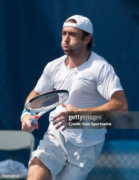 Benjamin Becker is defeated by Akira Santillan during the Qualifying Round of the ATP Delray Beach Open on February 19, 2017 in Delray Beach, Florida.