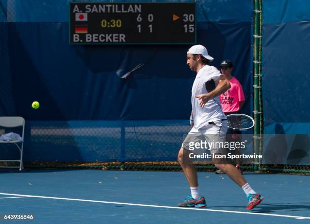 Benjamin Becker is defeated by Akira Santillan during the Qualifying Round of the ATP Delray Beach Open on February 19, 2017 in Delray Beach, Florida.