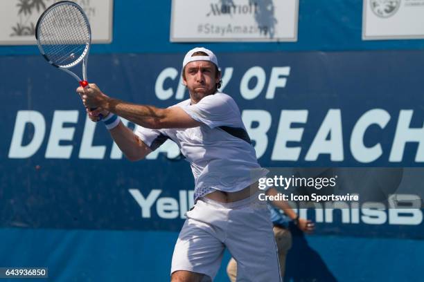 Benjamin Becker is defeated by Akira Santillan during the Qualifying Round of the ATP Delray Beach Open on February 19, 2017 in Delray Beach, Florida.