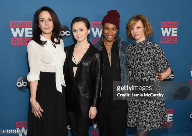 Mary-Louise Parker, Emily Skeggs,Justin Sams and Maddie Corman attend the "When We Rise" New York Screening Event at The Metrograph on February 22,...
