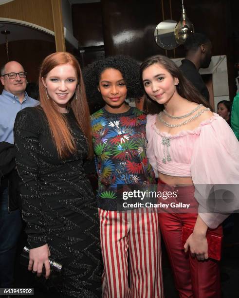 Actors Annalise Basso, Yara Shahidi and Rowan Blanchard attend Vanity Fair and L'Oreal Paris Toast to Young Hollywood hosted by Dakota Johnson and...