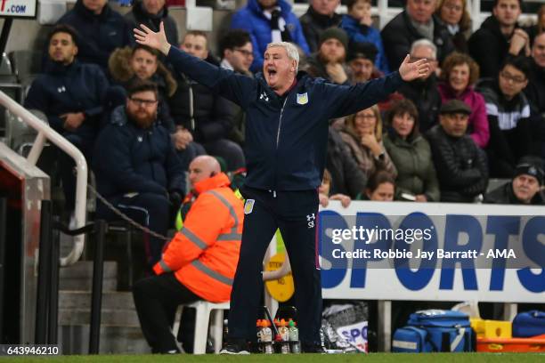 Steve Bruce head coach / manager of Aston Villa reacts during the Sky Bet Championship match between Newcastle United and Aston Villa at St James'...