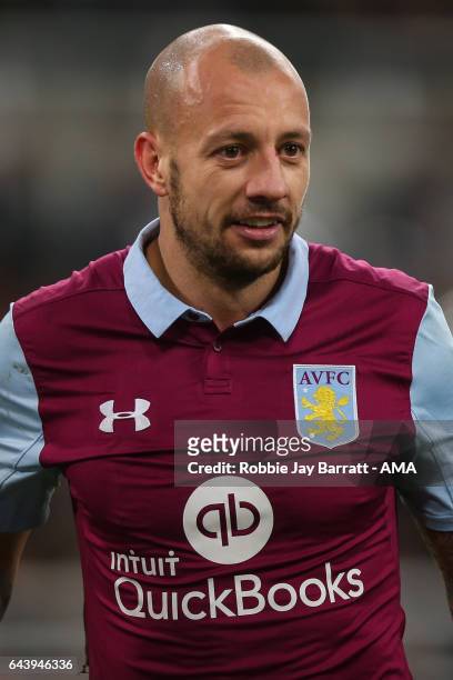 Alan Hutton of Aston Villa during the Sky Bet Championship match between Newcastle United and Aston Villa at St James' Park on February 20, 2017 in...