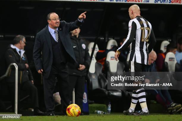Rafa Benitez head coach / manager of Newcastle United and Jonjo Shelvey of Newcastle United during the Sky Bet Championship match between Newcastle...