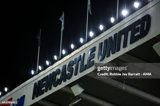 Newcastle United signage during the Sky Bet Championship match between Newcastle United and Aston Villa at St James' Park on February 20, 2017 in...