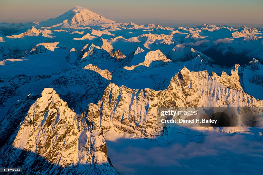 Sunset on Mt. Redoubt and the Neacola Mountains