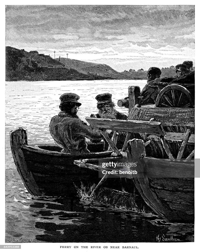Ferry sur la rivière OB près de Barnaul