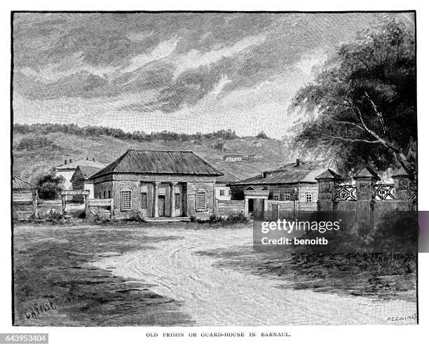 old prison in barnaul - barnaul stock illustrations