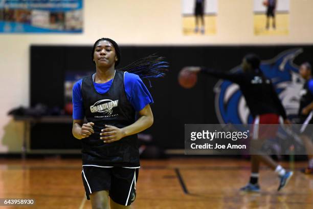 Grandview high school's Alisha Davis running the court during practice at the schools gym. February 22, 2017 Aurora, CO.