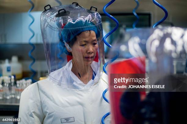 Chinese virologist Shi Zhengli is seen inside the P4 laboratory in Wuhan, capital of China's Hubei province, on February 23, 2017. The P4...